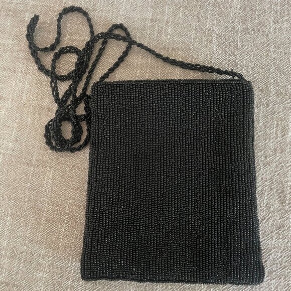 Beaded Tropical Crossbody Purse with Palm Tree Black 7" x 6" Flawed! - Picture 5 of 6